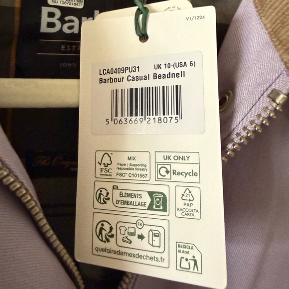 NWT Barbour Modern Beadnell Casual Jacket in Lavender w Plaid & Corduroy Trim - Picture 5 of 8